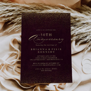 Burgund Gold Glitter 50. Hochzeitstag Einladung