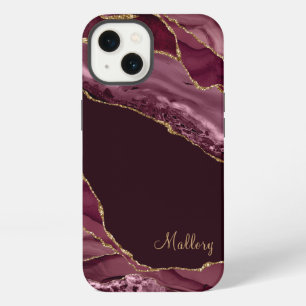Burgund Gold Glitter Achat Monogramm iPhone 13 Hülle