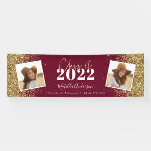 Burgund Gold Glitzer 2 Foto Klasse Abschluss Banner