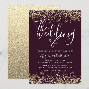 Burgund & Gold Glitzer Moderne Hochzeit Einladung