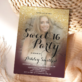 Burgund Gold Glitzer ombre extravagantes Foto Swee Einladung