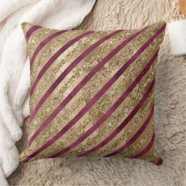 Burgund Gold Glitzer Streifen Kissen