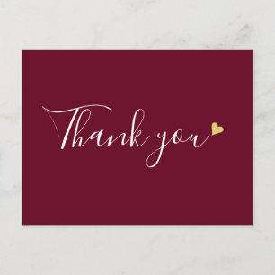 Burgund Gold Herz Schrift Geschäft Danke Postkarte