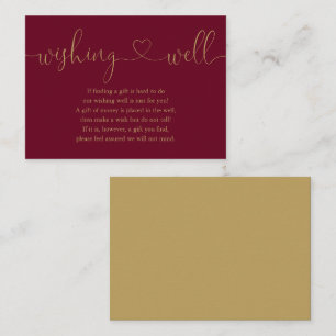 Burgund Gold Herz Schrift Wishing Well Hochzeit Begleitkarte