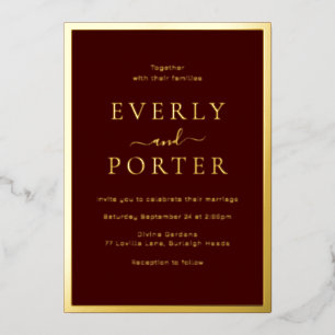 Burgund & Gold Hochzeit Folieneinladung