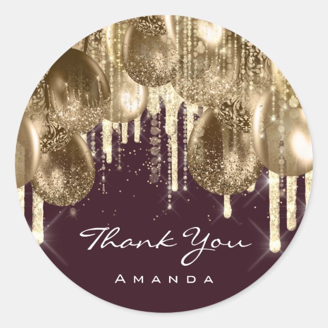 Burgund GOLD Jubiläum GLITZER BALLONS Tropfen Runder Aufkleber (Vorderseite)