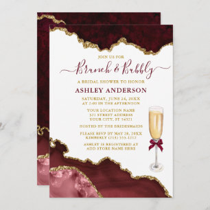 Burgund Gold Marble Bridal Brunch Einladung