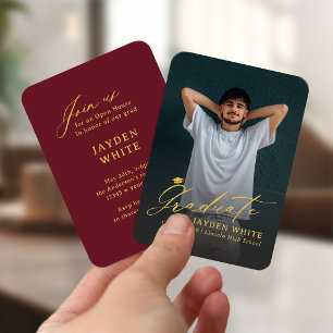 Burgund Gold Mini Moderne Schrift Foto Abschluss Begleitkarte