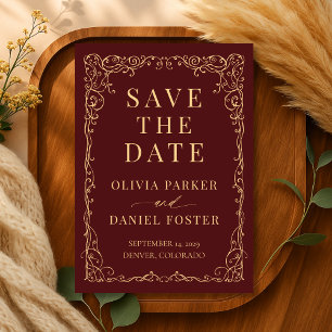 Burgund Gold Minimalistische Hochzeit Save the Dat Date