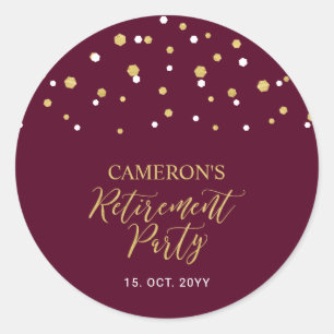 Burgund & Gold   Moderne Abschiedsparty-Geschenkid Runder Aufkleber