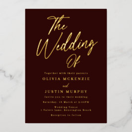 Burgund & Gold Moderne Hochzeit Golden Folieneinladung