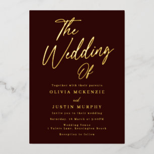Burgund & Gold Moderne Hochzeit Golden Folieneinladung
