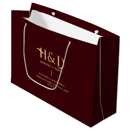 Burgund & Gold Monogramm Hochzeitswillkommensgast Große Geschenktüte