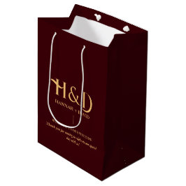 Burgund & Gold Monogramm Hochzeitswillkommensgast Mittlere Geschenktüte