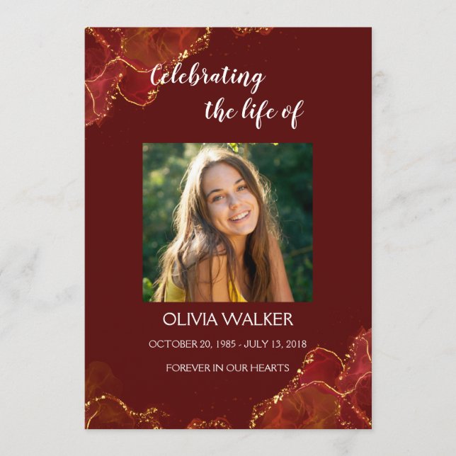 Burgund & Gold Order of Service Program Programm (Vorderseite)