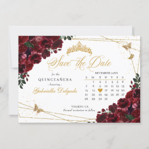 Burgund & Gold Quinceñera Save the Date Einladung