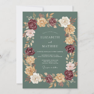 Burgund Gold Ranunculus Sanfte Eukalyptus-Hochzeit Einladung
