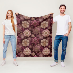 Burgund Gold Schneeflocken Elegante Weihnachtsblum Fleecedecke