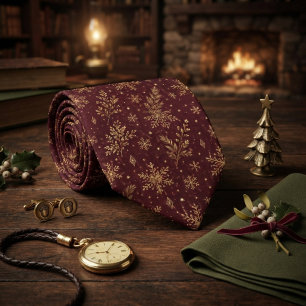 Burgund Gold-Schneeflocken-Weihnachten Krawatte