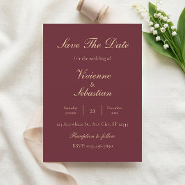 Burgund Gold Schrift Minimalist Save-the-Date-Kart Einladung
