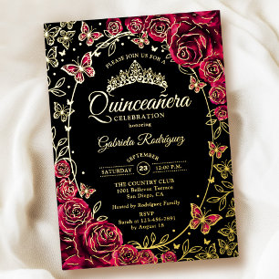 Burgund Gold Schwarze Schmetterlinge Rosen Quincea Folieneinladung