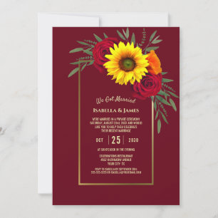 Burgund Gold Sonnenblumen Rote Rose Hochzeit Empfa Einladung