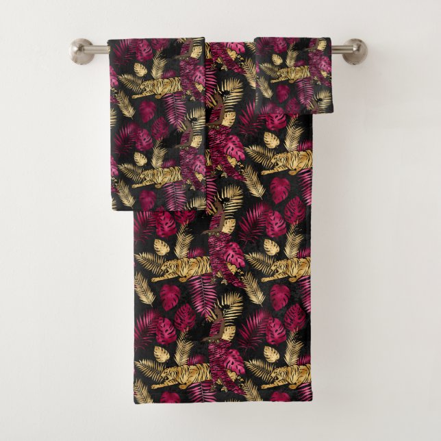 Burgund-Gold-Tigermuster Badhandtuch Set (Insitu)