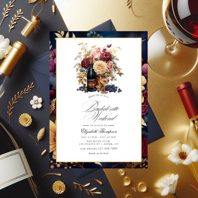 Burgund, Gold und Navy Bachelorette Wochenende Einladung (Burgundy, Gold and Navy Wine Bachelorette Weekend Invitation)