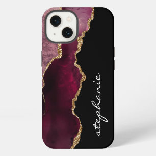 Burgund Gold Wasserfarbe Achat Personalisiert iPhone 13 Hülle