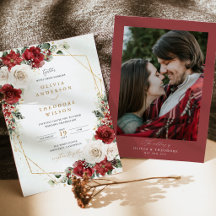 Burgund Gold Winter Floral Foto Rückseite Hochzeit