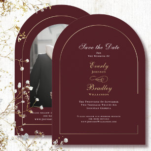 Burgund Goldbogen Weiß Save-the-Date-Hochzeit Einladung