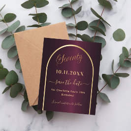 Burgund Goldbudget 70. Geburtstag Save the Date Flyer