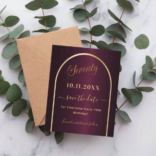 Burgund Goldbudget 70. Geburtstag Save the Date Flyer