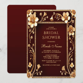 Burgund Golden Blume Bridal Dusche Einladung