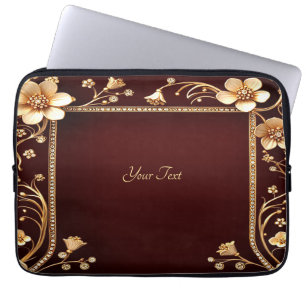 Burgund Golden Blume Laptop-Sieb Laptopschutzhülle