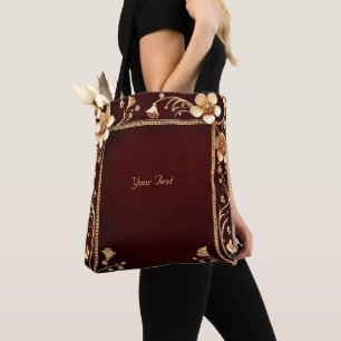 Burgund Golden Blume Totasche