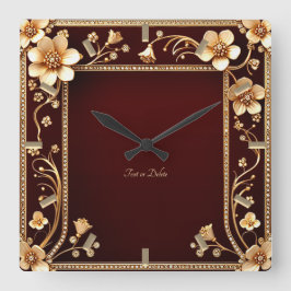 Burgund Golden Blume Wall Clock Quadratische Wanduhr