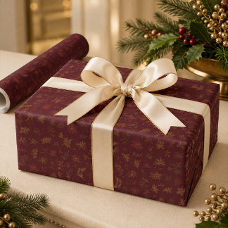 Burgund-goldene botanische Weihnachtspapier Geschenkpapier