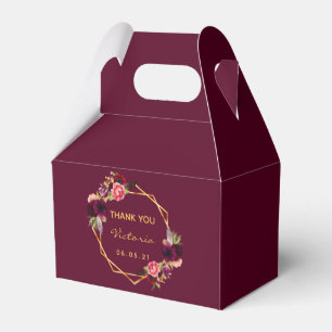 Burgund goldene geometrische Floralnamen Geschenkschachtel
