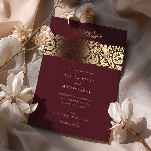 Burgund Goldene Islamische Hochzeit Folieneinladung