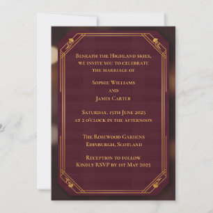 Burgund Goldene Schottische Hochzeitseinladung R Einladung