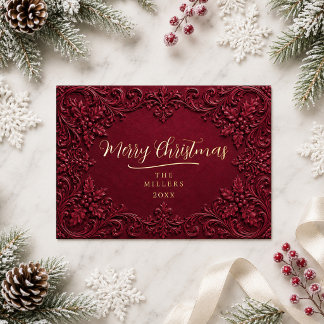 Burgund /Goldfolie Vintage-Barock-Weihnachtskarte Folieneinladung