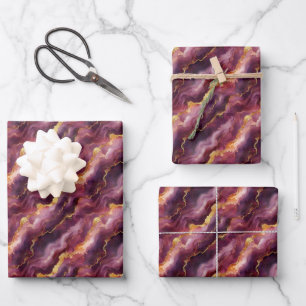 Burgund & Goldmarmor Geschenkpapier Set