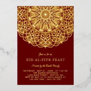Burgund & Goldspitze Elegantes Eid-Festmahl Folieneinladung