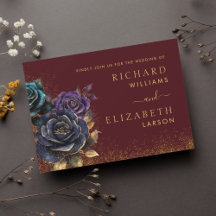 Burgund Gothic Rose Glitzer Hochzeitseinladung