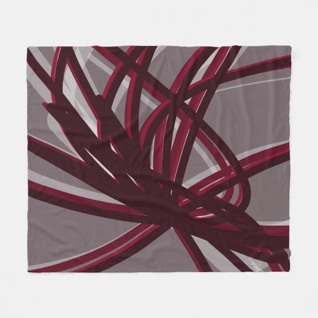 Burgund & Grau Abstrakte Ribbons Fleecedecke (Vorderseite (Horizontal))