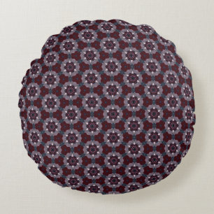 Burgund & Grau Floral Bemaltes Quilt Rundes Kissen