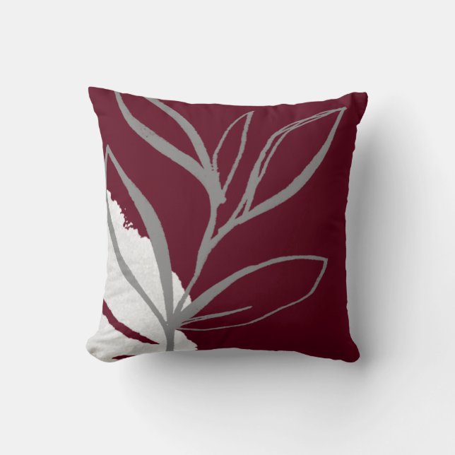 Burgund & Grau Minimalistisches botanisches Design Kissen (Vorderseite)