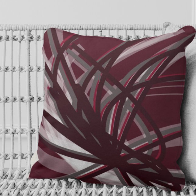 Burgund & Gray Artistic Abstrakt Ribbon Design Kissen (Von Creator hochgeladen)