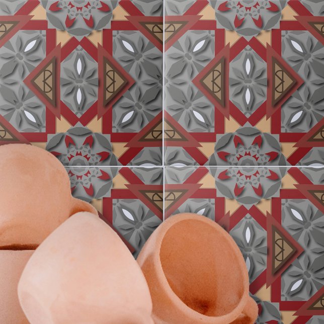 Burgund Gray Ethnic Mosaik Arabesque Muster Fliese (Von Creator hochgeladen)